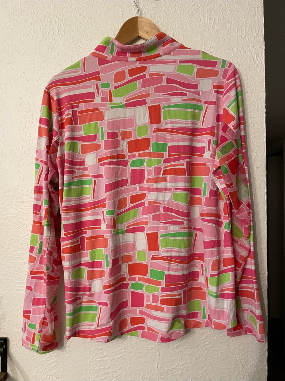 IBKUL UPF 50+ Sun Protection Pink Multi-Color Long Sleeve Zip Mock Neck Top XL - Picture 5 of 7